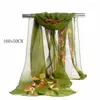 Lenços na moda elegante seda feminina borboleta flor impressão longo chiffon cachecol macio envoltório senhora xale acessórios de moda