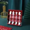 4PCS Christmas Coffee Spoons with Gift Box Teaspoons Dessert Stainless Steel Spoons Tableware Christmas Gift New Year 2022