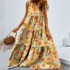 Neues bedrucktes Patchwork V-Ausschnitt großer Saum Long Bohemian Kleid 357151