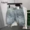 high street ripped denim shorts men's design sense zipper stitching slim summer shorts denim shorts v8OL#