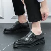 Черные мужские деловые туфли Коричневые лоферы без шнуровки с круглым носком Деловые монки с двойной пряжкой для мужчин с