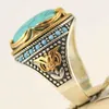 Cluster Rings Fashion Big Oval Natural Turquoises Stone Ring Men Vintage Gold Silver Color Blue Bead Wedding For Women Punk Boho Jewelry