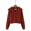 Cropped Knitted Pullover Women Solid Peter Pan Collar Red Sweater Korean Style Long Sleeve Knitwear Top Jumper Fall Winter S-XL 240318