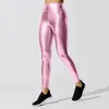 Active Pants sömlös Push Up Women's Yoga Leggings Pu Faux Leather Long Elastic High Midist Tights Antisweat Byxor Leggins Mujer