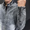 Retro American Denim Jacket Men Coats Slim Fiting Standing Collar Jackets för män Casual Zip Up Autumn Warm Jacket Men Clothing M7CX#