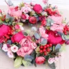 Decorative Plates Door Wreath Silk Flower Peony Head 40cm Handmade Garland For Autumn Winter Outdoor Display Red