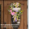 Couronne de fleurs décoratives de Pâques avec nœud, 35x40cm, guirlande d'anneaux en rotin, Bouquet de panneaux de bois mort de printemps pour décoration murale de porte d'entrée