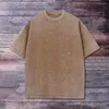 T-shirts voor heren Zomer Tops O-hals Korte mouw Heren T-shirt Effen Kleur 3D-snijden Elastisch Gewassen Verontruste streetwear