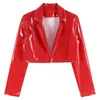 Womens Fashion Lapel Patent Leather Jacket Wet Look Long Sleeve Cropped Coat for Party Club Music Festival 240326