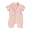 Infantile bébé garçons filles combinaisons d'été salon porter à manches courtes col à revers boutonné barboteuses texturées pyjamas pour tout-petits 240325