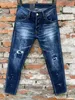 Heren coole ontwerper mode potlood jeans skinny gescheurd vernietigd stretch slim fit hop hop broek met gaten voor heren