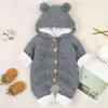 Född babykläder Cardigan Hooded Rompers Autumn Winter Girl Boy Fashion Spädbarn Kostym Kids Toddler Cashmere Knit Jumpsuit 240322