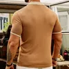 Camicie casual da uomo Top in seta di ghiaccio con stampa a righe alla moda Top da uomo estivi traspiranti a maniche corte in maglia sottile per maglieria da uomo camicia vintage