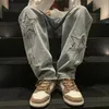 Nowe męskie dżinsy gwiazdy haftowe szerokie nogi dżinsowe spodnie proste hip-hopowe spodnie Fi streetwear workowane dżinsy y2k z6pb#