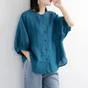 Puff Sleeve Summer Linen Shirts Women Loose Vintage Tops Blouse Casual Big Size Womens Clothing Elegant Feminine 240326