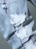 メンズリッピングジーンズ秋のデザイナースリムフィットブラックブルーデニムパンツマレスジーンズ配布破壊されたズボンv8ie＃