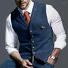 Costumes pour hommes Vert Noir Plaid Herringbone Tweed Hommes Costume Gilet Encoché Revers Gilet Casual Formel D'affaires Marié Pour Le Bal De Mariage