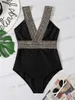 Women's Swimwear 2023 V-neck Swimsuit One Piece Solid Sexy Swimwear Women Bathing Swimming Suit Female Padded Monokini Summer Beachwear Bodysuit T240326