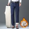 2023 de lã de pelúcia jeans masculino inverno quente engrossar calças térmicas 28-40 estiramento reto streetwear boot corte calças diárias para homens 48uE #