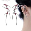 Ear Cuff Ear Cuff Gothic Punk Butterfly Ear Clip for Women Fashion Red Rhinestones Elf Cosplay Earrings Party Jewelry Accessories Gift Pendientes Y240326