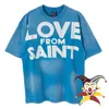 Erkek Tişörtler Mavi Tie-Dyed Saint Michael T Shirt Erkekler Kadınlar Saint Top Tees Tişörtlerinden Seviyor T-Shirt J240325
