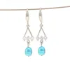 Dangle Earrings Fashion Stainless Steel Triangle Rhinestone Rice Pearl 10 Colors Oval Drop Gift PE001