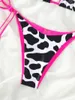 Women's Swimwear Sexy Pink Cow Print Micro Bikini Women 2024 Brazilian Cut Out Push Up Beach Bathing Suit Tie Side Thong