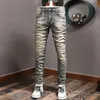 italian Style Fi Men Jeans Retro Stretch Slim Fit Ripped Jeans Men Vintage Designer Winter Veet Warm Denim Pants Hombre X4Ji#