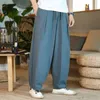 Hommes Vêtements Été Baggy Hippie Cott Lin Sarouel Y2K Mâle Streetwear Solide Pantalon Large Rétro Cordon Pantales o2By #