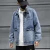 Erkek Denim Ceket Sonbahar Baskı Erkek Jean Coats Düğmesi Günlük Kore Giysileri Kış Dış Giyim Büyük Boyut G 240319