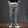 Męskie dżinsy 2022 Spring Grey Denim Pants Joggers Estee workowate wołanie bok patchwork elastyczne wiat men dżinsy homme e1gd#