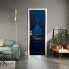 Adesivi Adesivo per porta Capodanno musulmano Carta da parati staccabile e attaccabile Poster impermeabile Iftar Wall Art Mural Decalcomanie Decorazioni per la casa autocollant porte