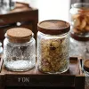 Jars Glass Jars Retro Styles Glass Seal Jars Bamboo Lids Food Candy Tea Storage Containers Honey Pot Nordic Relief Spice Jar Bottles