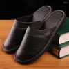 Slippers Autumn Winter Indoor Shoes Couple Plus Size 45 Man Concise Navy Blue Slides Simple Leather Home For Men