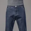 Nouveau automne bleu foncé hommes lâche busin jeans décontractés style classique coupe droite stretch-denim pantalon mâle marque pantalon E5JM #