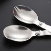 Dinnerware Sets Folding Spoon Fork Sporks Pocket Tableware For Outdoor Hiking Barbecue