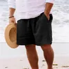 2023 Fi Novo Verão Masculino Sólido Curto Shorts Casuais Com Cordão Respirável Calças de Praia Cott linho Shorts Esportivos o1AJ #