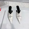 Novo salto alto pontiagudo sandálias de verão camurça chinelos de salto alto comércio exterior feminino novo estilo meia chinelos de salto 8,5 cm couro fivela de metal qualidade superior