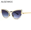 ALOZ MICC 2019 Femmes Cat Eye Sunglasses NOUVELLES VERRES SORNEURES SORNE FEMME FEME FEMMES Cadre de métal de luxe UV400 A6551241798
