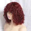 IMAYLI Perruque courte pour femme noire sans colle ombrée bouclée densité 200 Bury Deep Wave Bob perruque avec frange cheveux humains 99j sans dentelle avant 30,5 cm