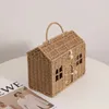 fashion rattan women shoulder bags handbags cartoon little house wicker woven crossbody bag summer beach straw bag lady purses 240309