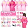 Masker födelsedag spa fest för flickor satin badrock barn kit kimono flicka pyjama klänning enhörning djur plysch sömn ögonmask party prinsessa