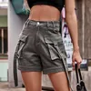 Kvinnors shorts denim lastbyxor avslappnad elastisk midja kvinnor atletiska joggar fitness multi ficka kort jeans streetwear