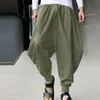 Streetwear harem calças homens verão retro gota virilha cott joggers masculino sólido solto calças de tamanho grande na moda pantales hombre a8ky #