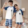 NOWOŚĆ COTT Summer Leisure para rękawów odciski piżamowe dla Carto Nightwear Men Mężczyznę PJES PJS Krótkie kobiety do domu