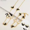 Earrings Necklace High Quality Natural Stone Butterfly Set Necklace Earrings Cute Insect Jewelry Set For Woman Girl Jewelry Daily Wear L240323