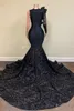 Vintage Black Mermaid Prom Dresses Gothic Evening Gowns Sheer Long Sleeve Sequins Beaded Ruffle Long Women party Occasion Gowns BC16131