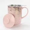 Tasses tasses à café en céramique rose exquise avec couvercles et filtres élégants pour dames