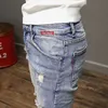 Neue Frühlings-Sommer-Cowboy-koreanische Art-beiläufige dünne Jeans feste Denim-FI-Mann-Strecken-feste zerrissene Bleistift-Hosen X7Hd #