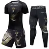 Abbigliamento sportivo da uomo Compri Suit MMA Boxe Rguard Allenamento Abbigliamento da palestra Pantaloni da allenamento Fitn Tuta aderente da corsa Set d6Z4 #